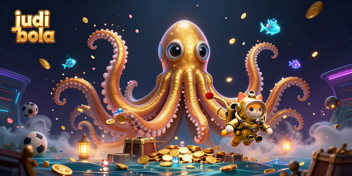 Experience judi bola sports betting thrills with a lively kraken and diving cat in a dynamic ocean setting.