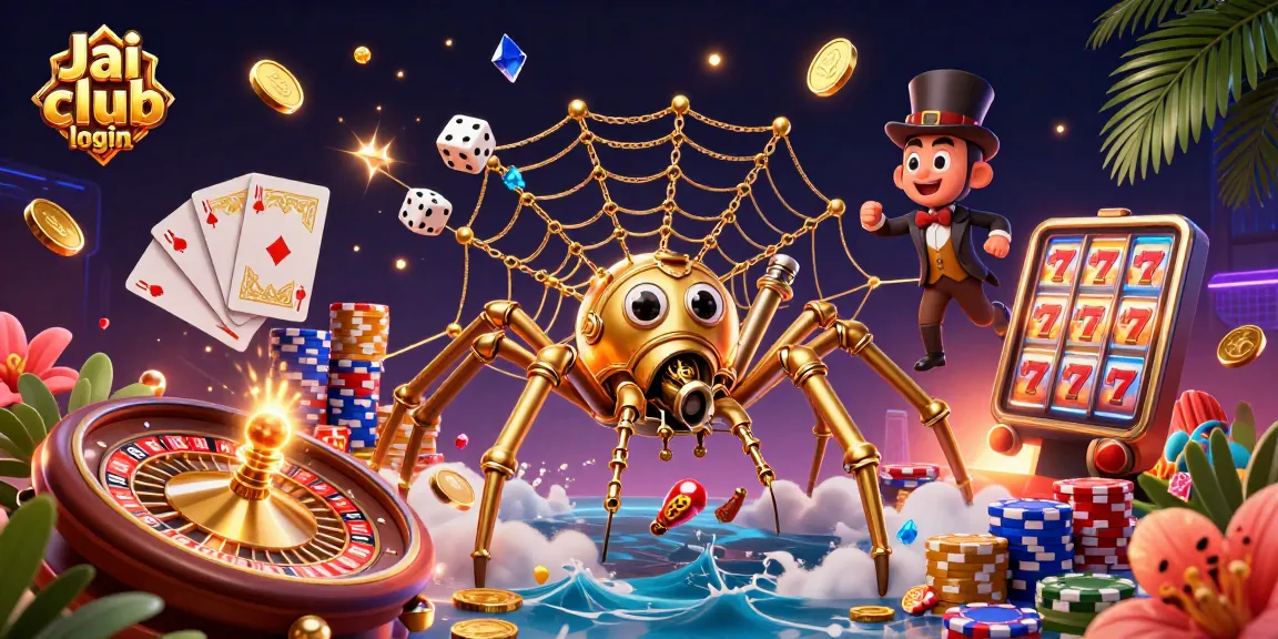 Capture your winnings with Jai club login, featuring a vibrant 3D casino scene of steampunk characters amidst golden rewards.