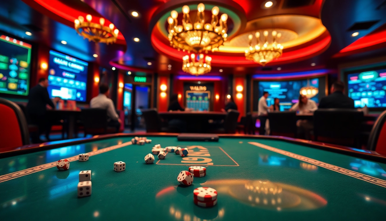 Tài xỉu md5 gameplay scene showcasing dice and MD5 hash codes within a vibrant casino environment.