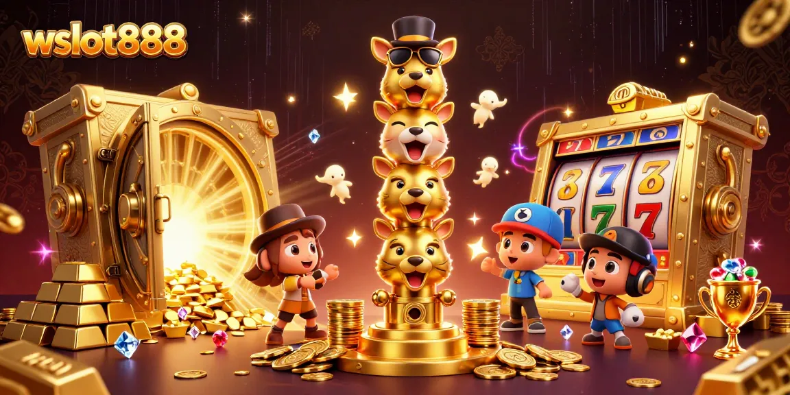 Mainkan slot online dengan wslot888, menampilkan totem emas dan harta melimpah.