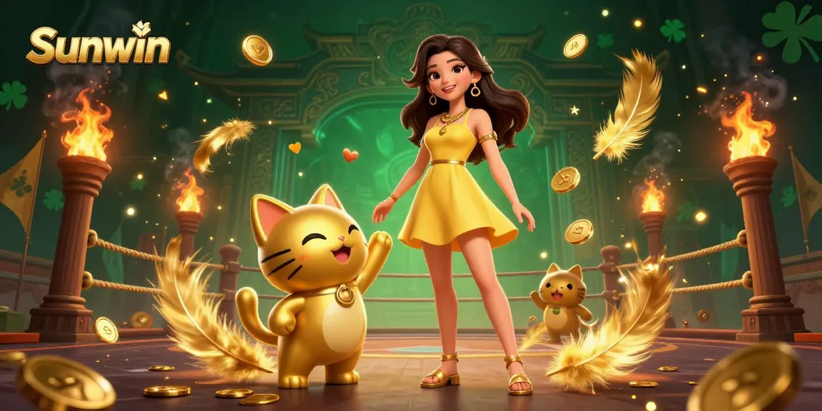 Engage with Sunwin's exciting games in a vibrant 3D illustration featuring a joyful atmosphere filled with lucky elements.