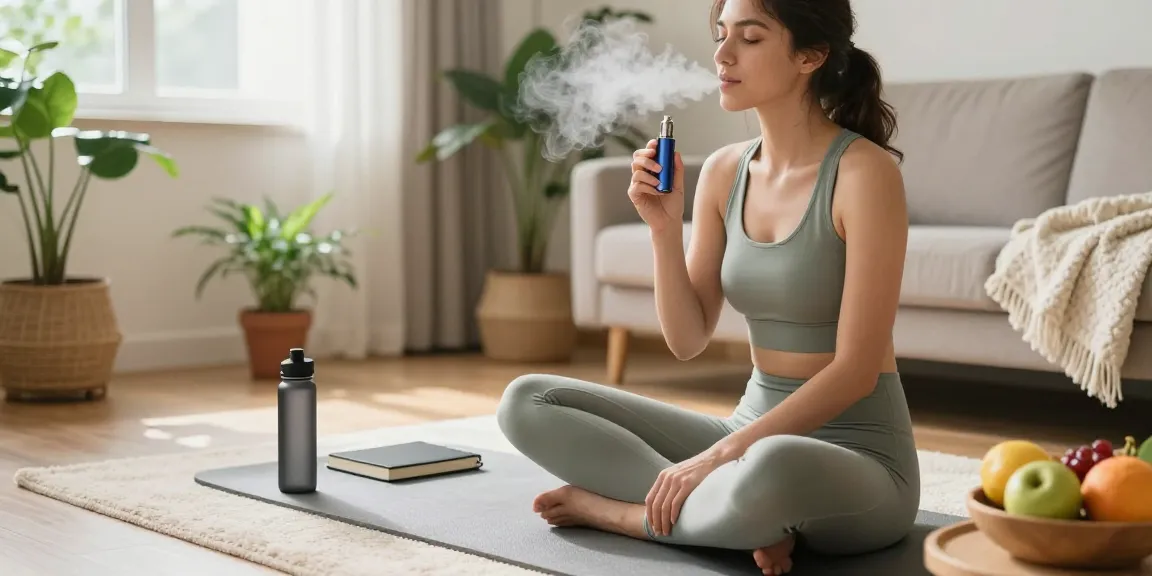 Muha meds disposable vape device for natural wellness surrounded by a tranquil morning routine with CBD products and organic elements.