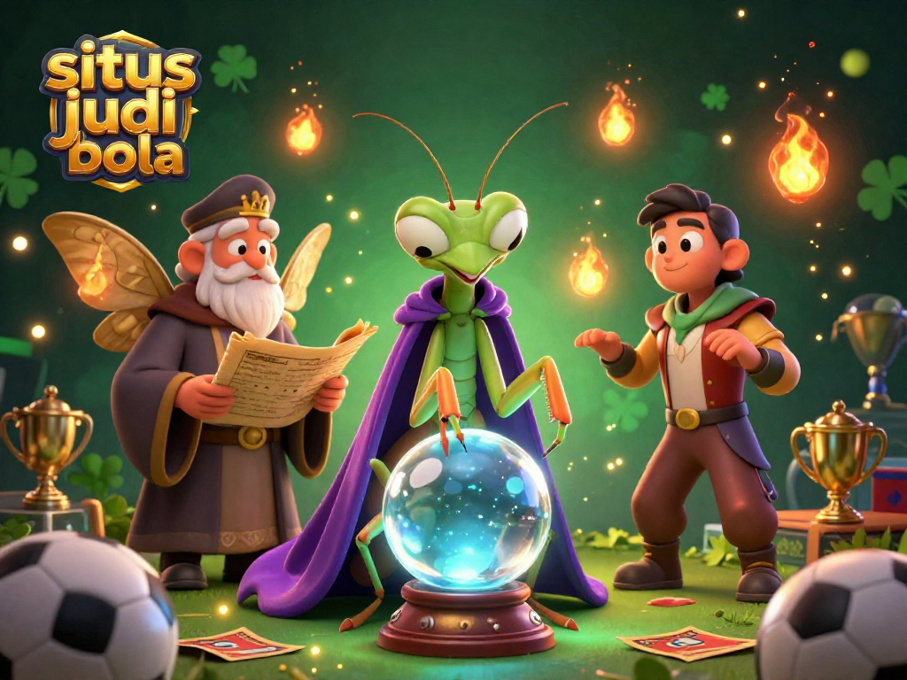 Engage with situs judi bola in a vibrant sports betting scene featuring mystical characters and dynamic elements.