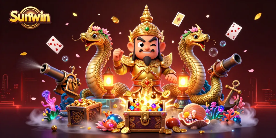 Experience thrilling moments at Sunwin with underwater treasures and friendly guardians in this vibrant casino scene.