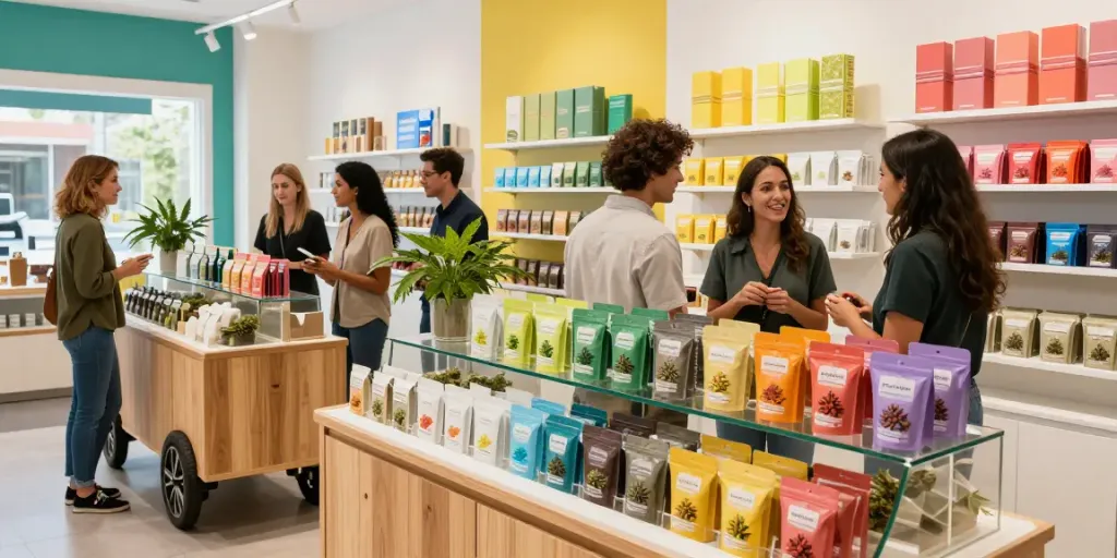 Packwood carts displayed in a vibrant retail environment attracting enthusiastic customers.
