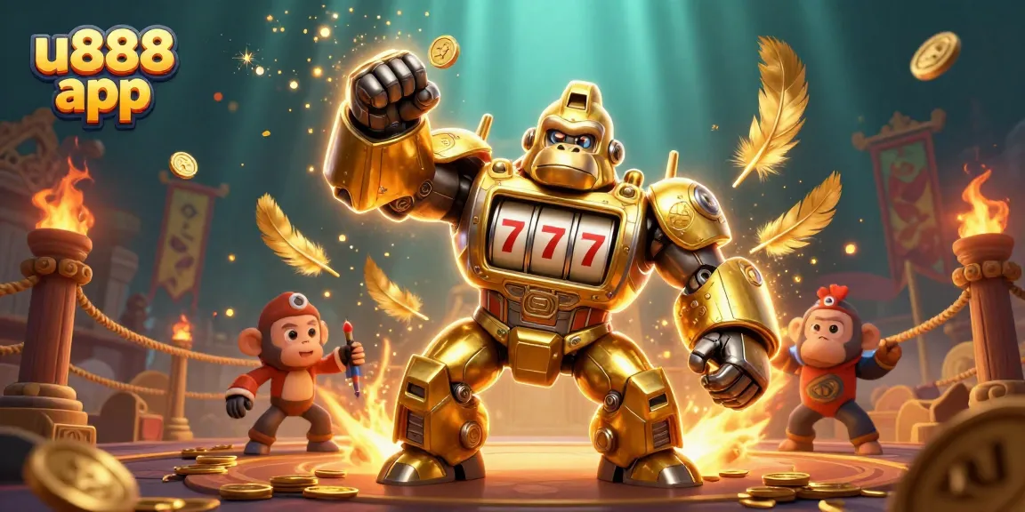 Engage with the u888 app to experience dynamic 3D casino action featuring a gorilla mech and gambling elements.
