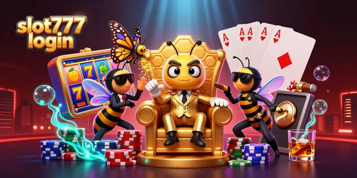 Mainkan slot777 login di kasino online dengan suasana yang menarik dan simbol keberuntungan yang berkilauan.