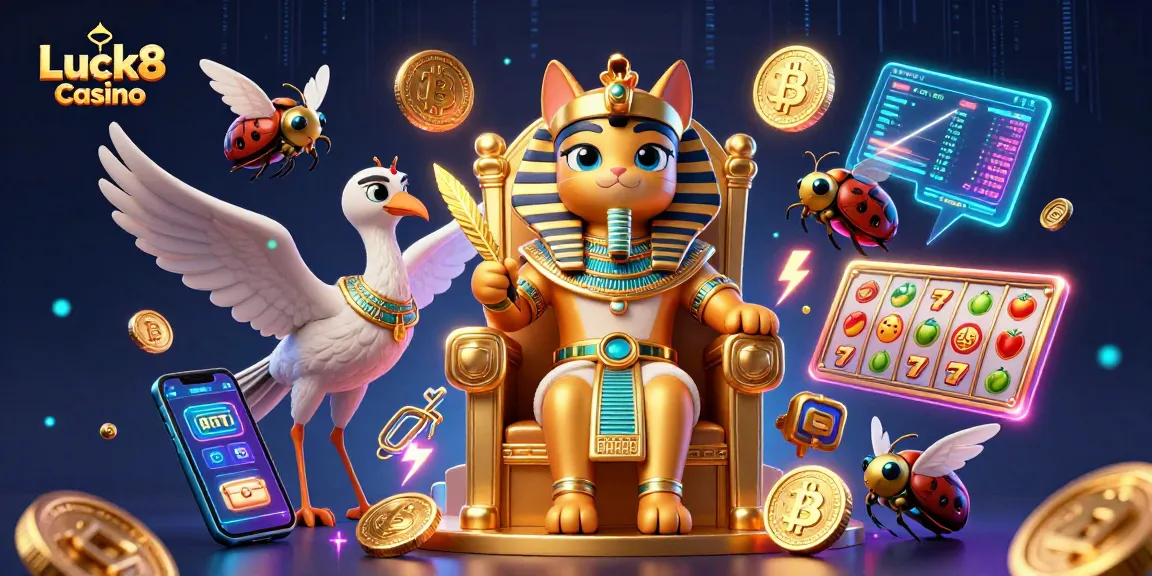 Experience thrilling jackpots at Luck8 Casino with this vibrant 3D illustration showcasing crypto themes.