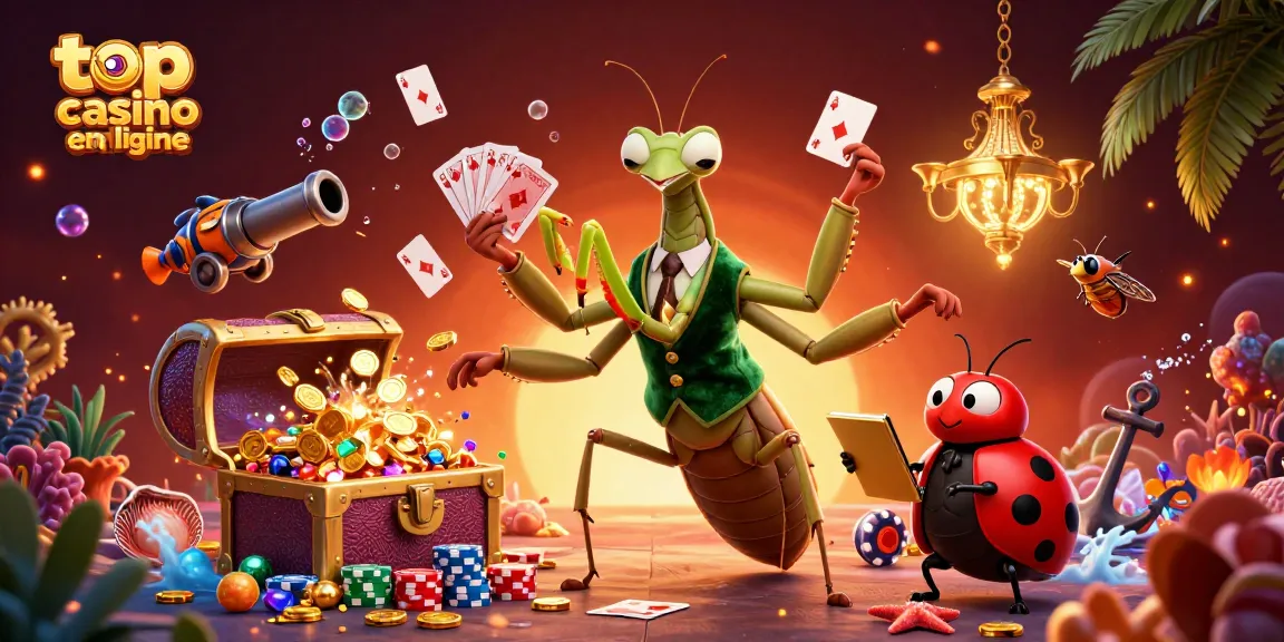 Jouer au top casino en ligne avec un prêtre mantes géant et un patron coccinelle dans une scène dynamique.