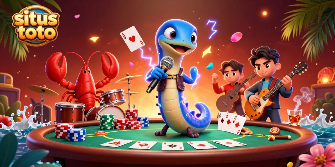 Capture the excitement of situs toto with 3D characters in a vibrant underwater casino scene.