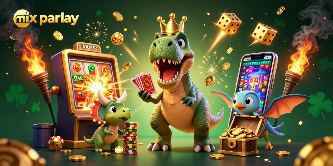 Experience thrilling mix parlay action with a vibrant T-Rex gambling scene and casino excitement.