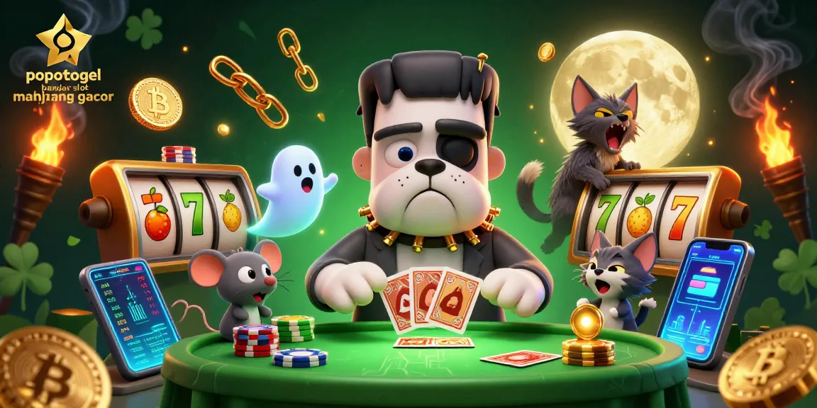 Engage with popotogel bandar slot mahjong gacor at a vibrant casino themed illustration featuring unique characters and gaming elements.