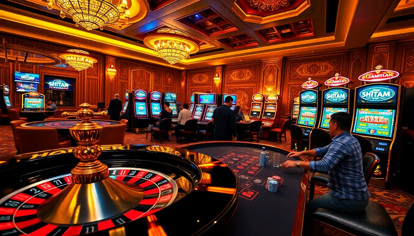 Players experiencing thrilling moments with scatter hitam symbols in a luxurious casino setting.