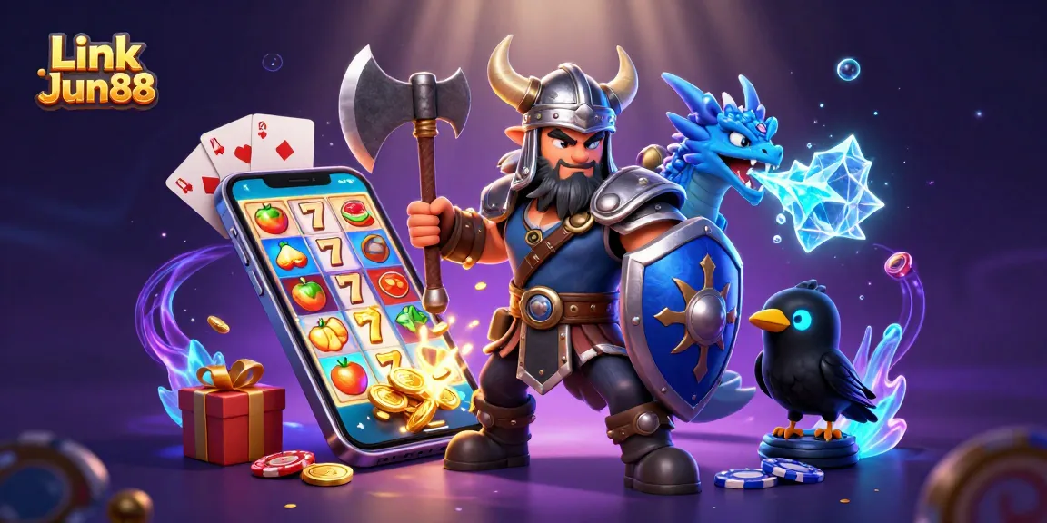 Experience the thrill of gaming with Link Jun88 in this vibrant 3D casino scene.
