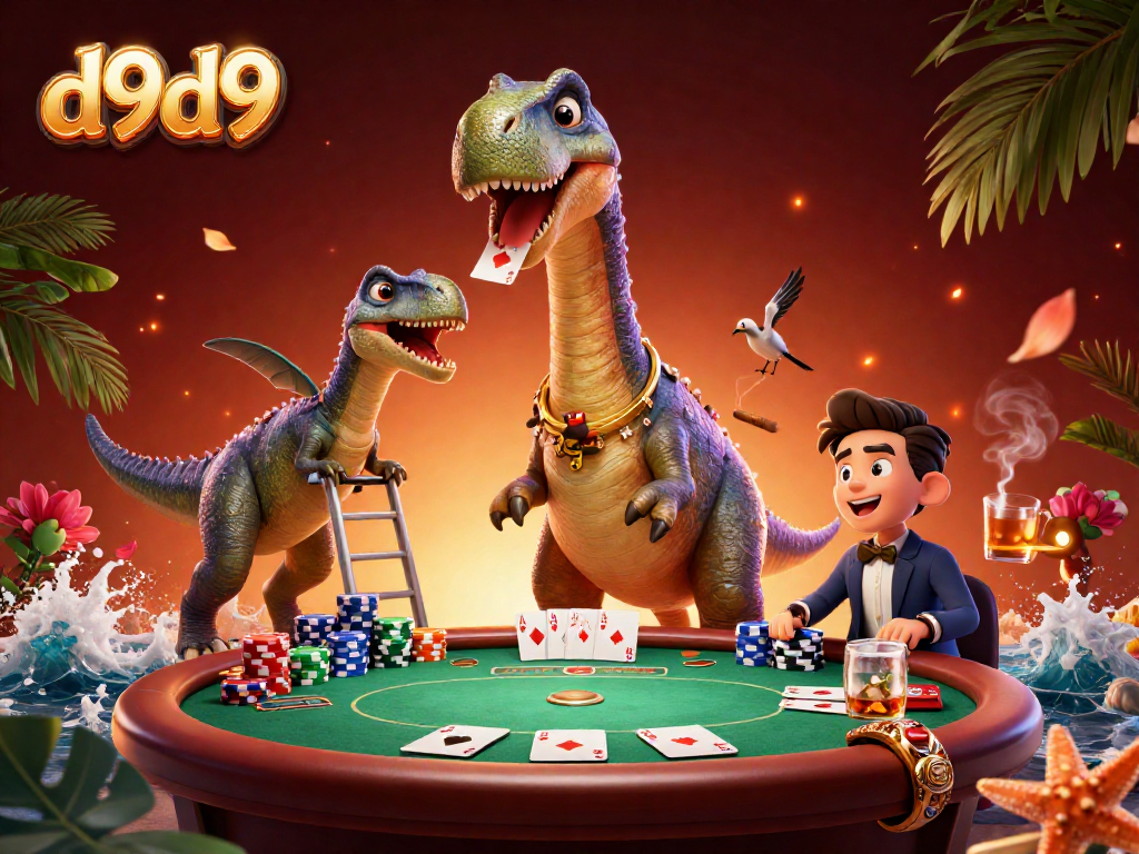 Maglaro sa d9d9 habang nagpapakita ng brontosaurus na nakatingin sa poker table.