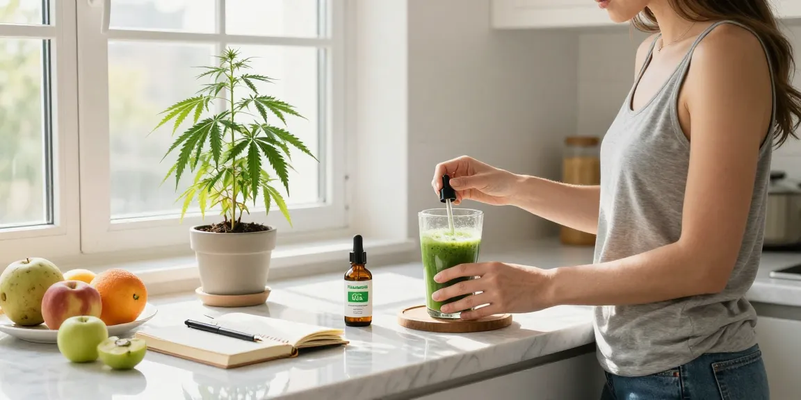 Hempworx CBD Oil displayed in a bright kitchen context, promoting natural wellness and organic health routines.