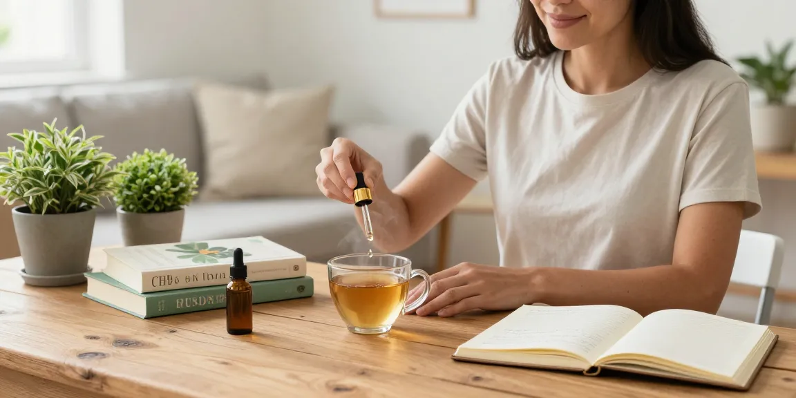 Woman enjoying organic CBD oil in her home, promoting wellness and relaxation with cbd oil canada.