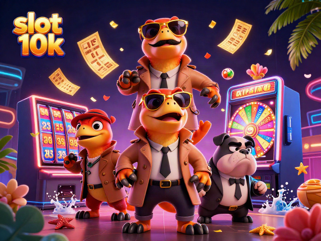 Engage with exciting gameplay at slot 10k while cartoon raptors hilariously attempt casino entry.