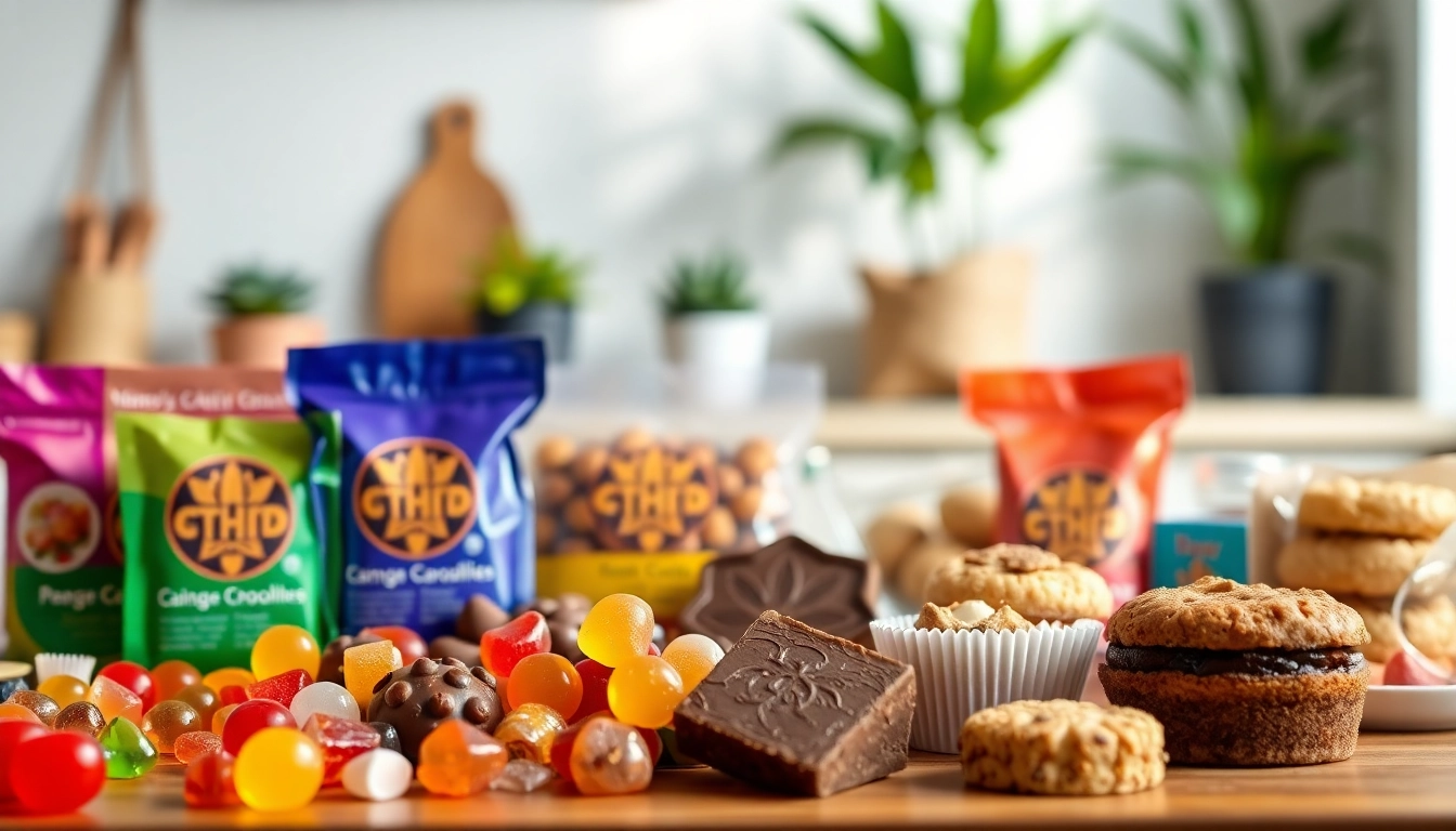 Showcase of THC Edibles For Sale Online Europe with vibrant colors and appealing packaging.