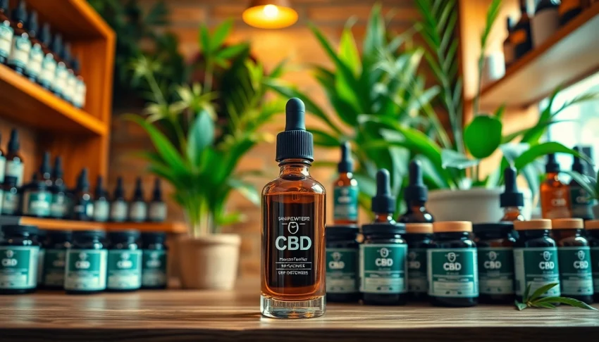 Showcasing CBD products in an inviting shop, highlighting quality and variety.