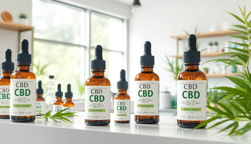 Högkvalitativa CBD-oljeflaskor med naturliga ingredienser och hampsextrakt i en professionell hälsovårdsmiljö.