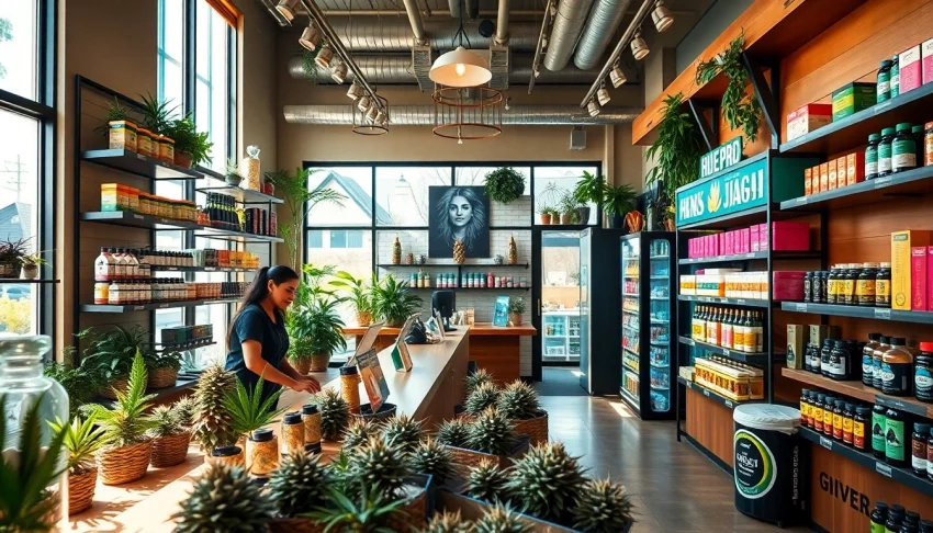 Explore a vibrant Weed Store featuring an array of cannabis products and friendly service.