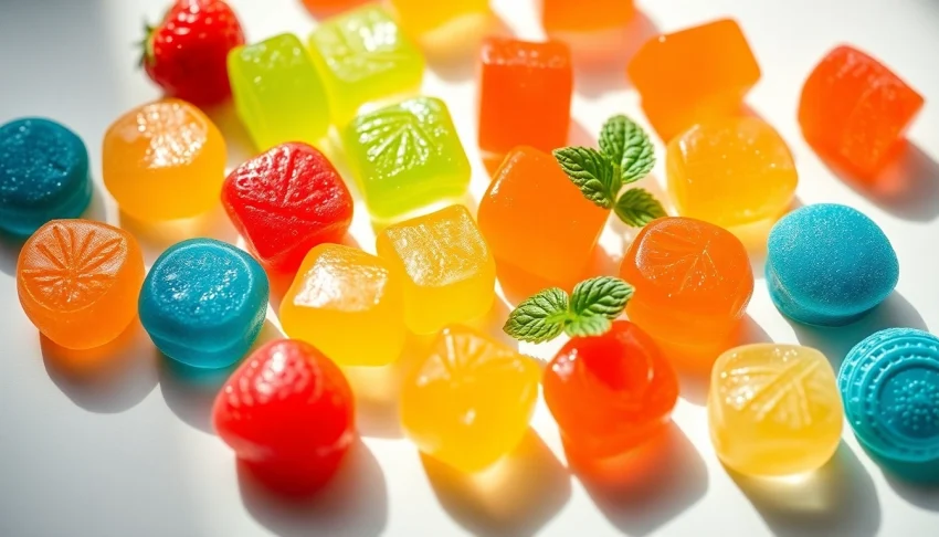 Indulge in colorful Weed Gummies showcasing vibrant flavors in an inviting arrangement.