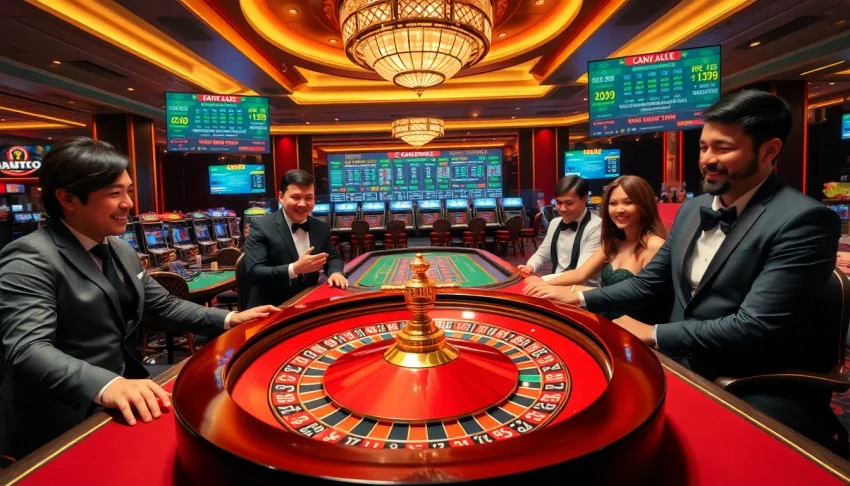 Experience the excitement of winning at the Top 10 Nhà Cái Uy Tín with vibrant roulette and gaming scenes.