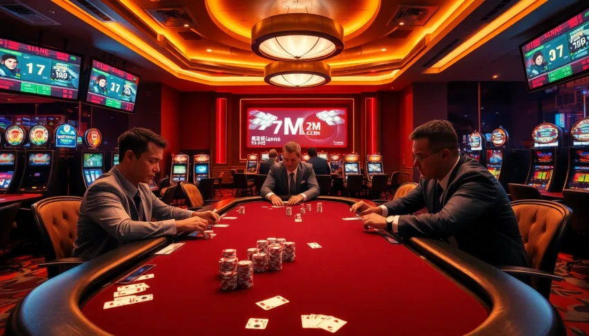 A group engages in strategic play at a casino poker table, showcasing the thrill of 7m cn odds and gameplay.