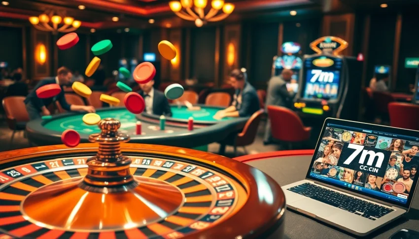 Experience the thrill of gambling with 7m cn's vibrant roulette table and poker gameplay.