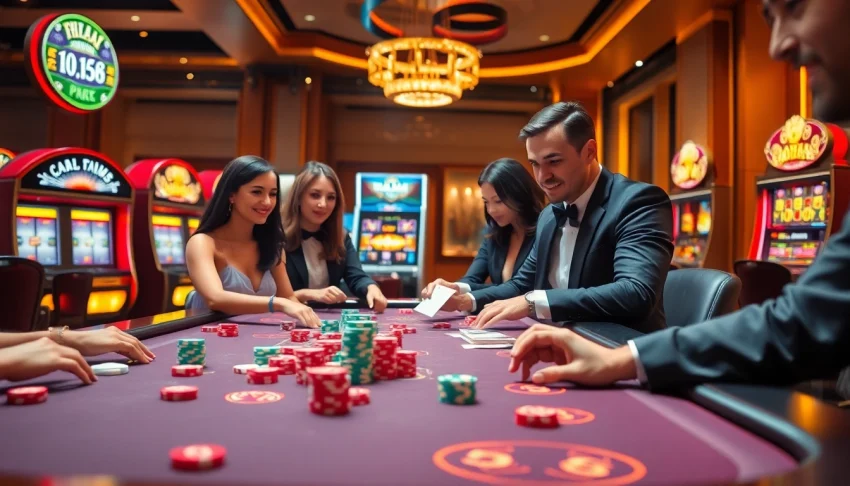 Khela88 bet excitement at a vibrant casino table with players and engaging dealer.
