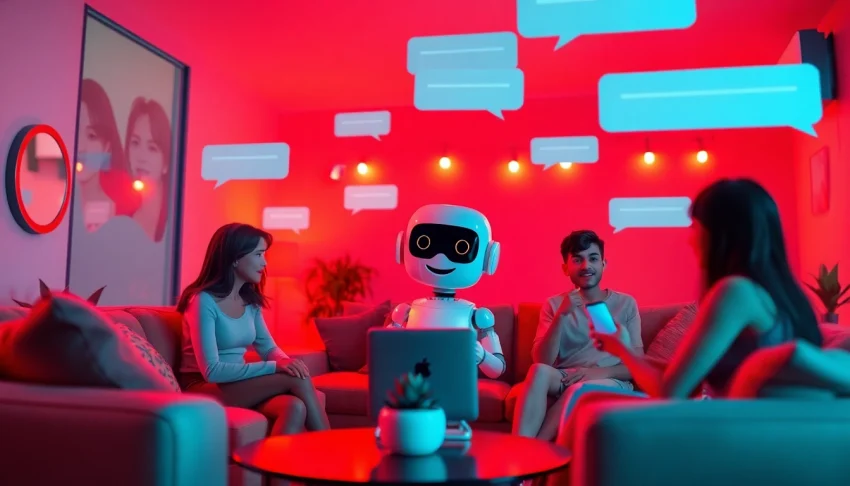 Engaging scene of an AI chatroom representing ai sex chat free.