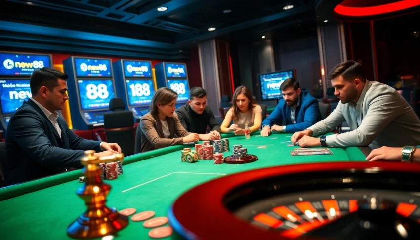 Players thrilled by the allure of new 88, engaging in high-stakes casino games.