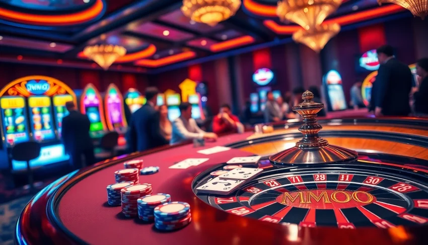 MMOO-themed poker scene highlighting professional casino gameplay with vibrant colors and engaging players.