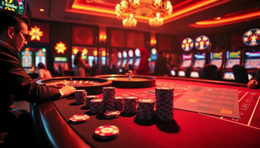 Engage with exciting casino action featuring depo 5k betting, poker chips, and roulette.