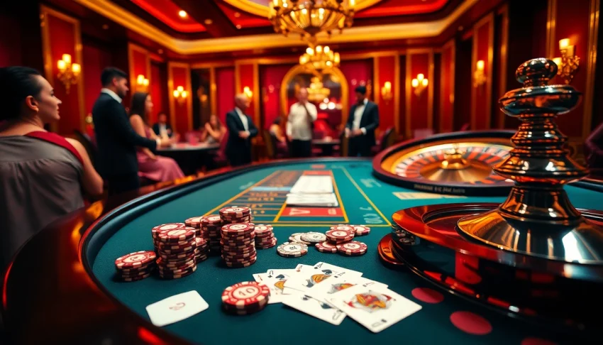 Players engaging at a luxurious poker table while enjoying their experience at OK365.