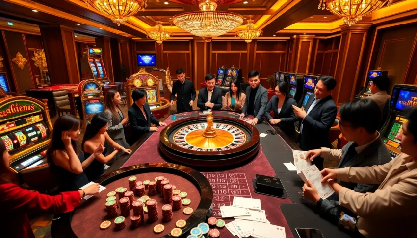 Players placing bets at a luxurious casino table, featuring the gg88 gaming experience.