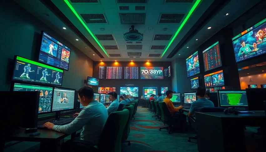 Engaging scene of players exploring diverse gaming options at 789P online casino, showcasing vibrant colors and professional atmosphere.