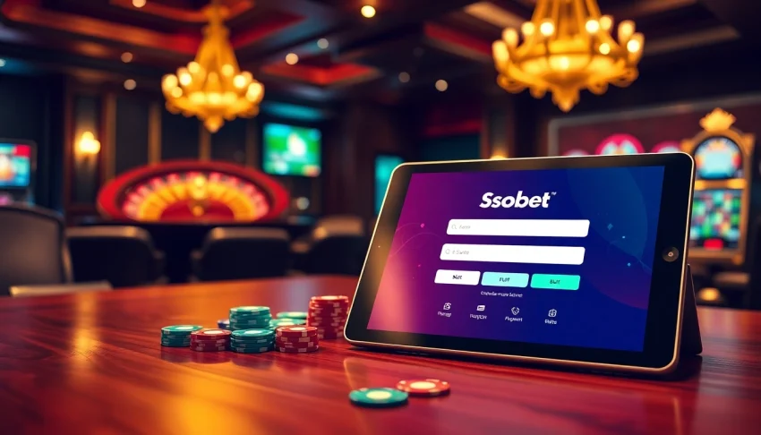Experience sbobet login on a luxurious tablet surrounded by casino thrills.