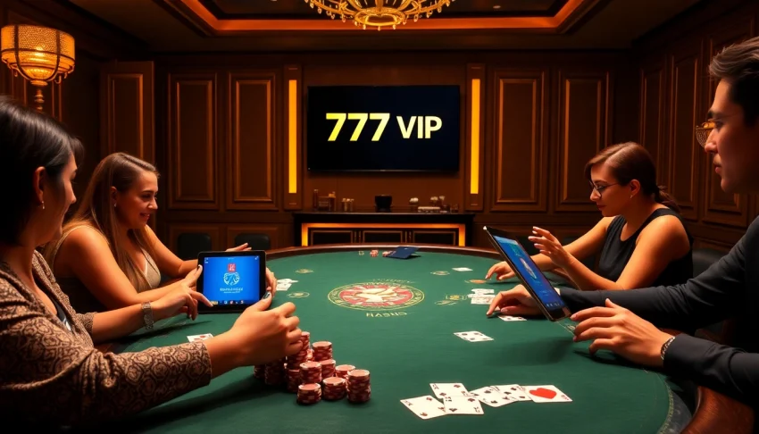 Experience thrilling gameplay at 777VIP with engaging poker tables and vibrant casino atmosphere.