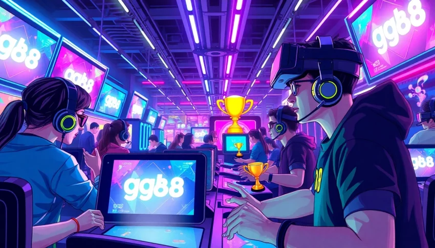 Engaging gaming scene highlighting the concept of gg88 with players and neon accents.