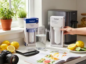 Discover the Overbest OB6013 Replacement for GE® MWF® water filter effortlessly displayed in a bright kitchen, enhancing home hydration.