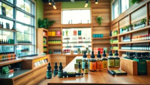 Find your ideal vape shop near me with vibrant displays of CBD products and inviting atmosphere.