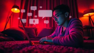 Engaging user interaction with a nsfw ai chatbot in a cozy digital workspace.