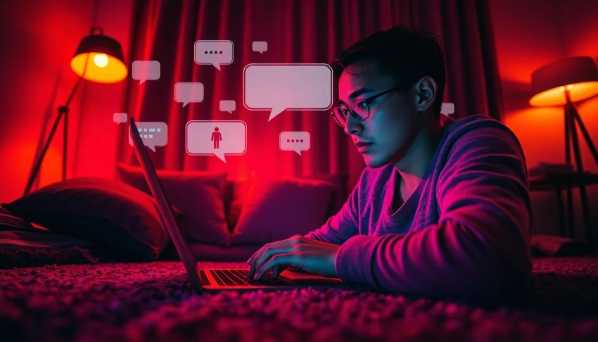 Engaging user interaction with a nsfw ai chatbot in a cozy digital workspace.