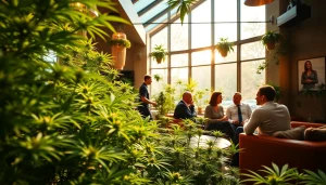 Mitglieder im cannabis club hamburg genießen eine entspannte Atmosphäre in einer modernen Lounge.
