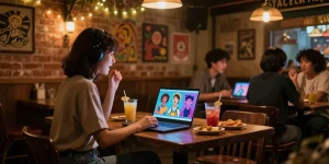 Engaging tavern AI chat scene highlighting a user interacting with vibrant AI characters.