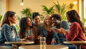Engaged users sharing insights about thc vape telegram uk in a lively café setting.