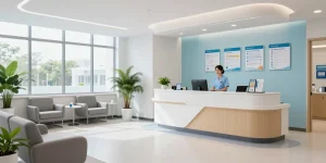 David Hoffmeister reviews in modern healthcare clinic focused on patient care.