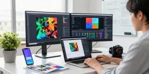 AI image detector in action showing vibrant analysis results and patterns, utilizing free ai detector online tool.
